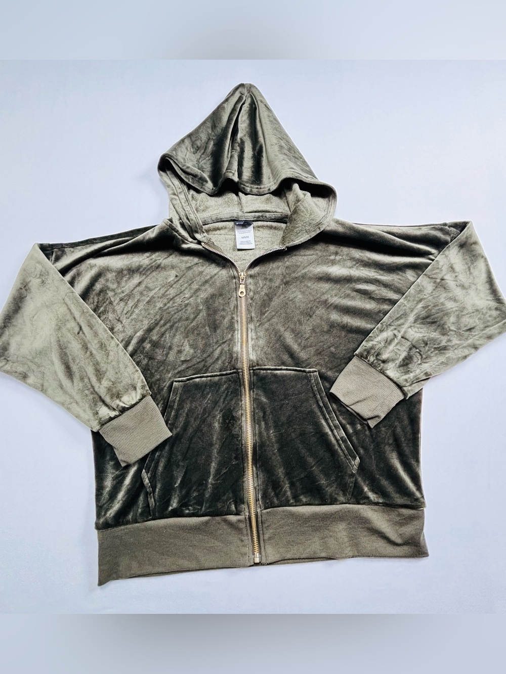 Olive Green Velour Zip-Up Hoodie